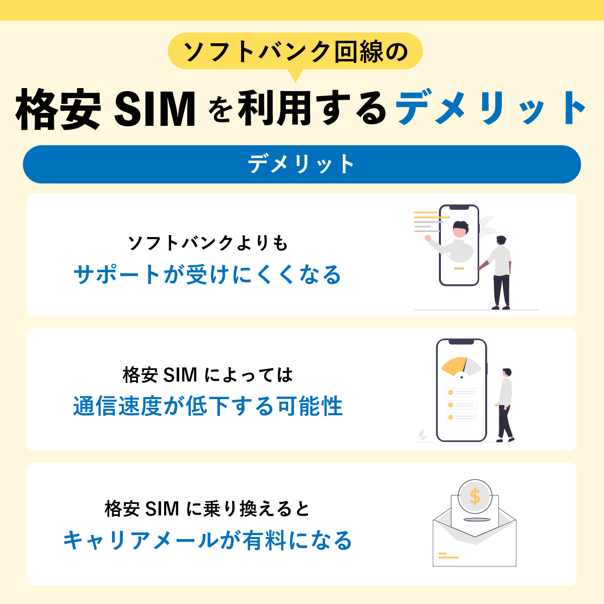 ソフトバンク回線の格安SIMを利用するデメリット